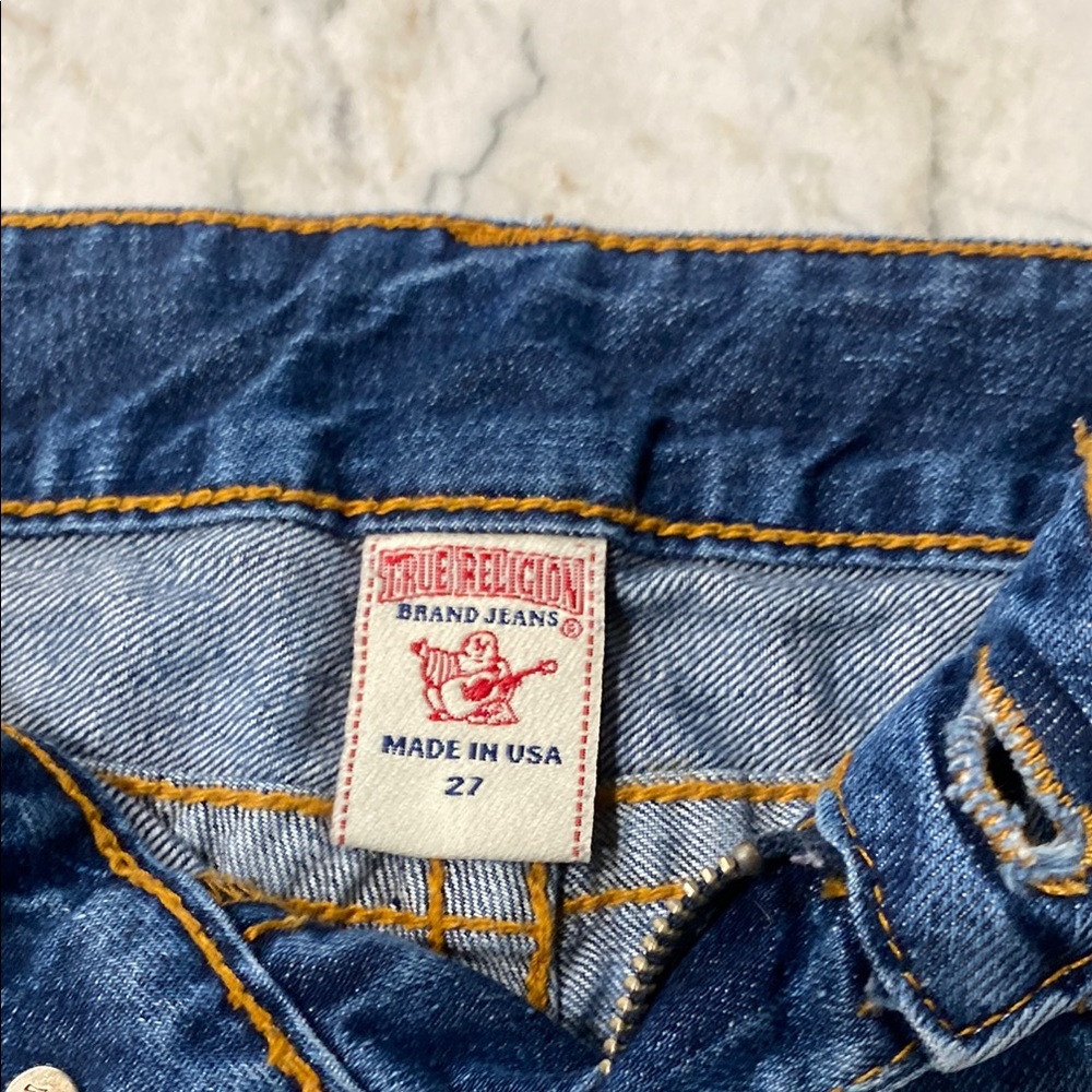 True Religion Cutoff Women's Shorts with Patch Details - Blue - Picture 5 of 10